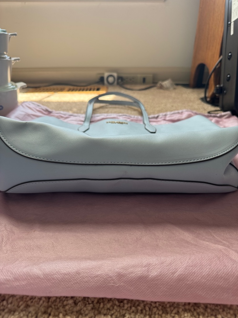 Kate Spade Light Blue Leather Tote with Gold Logo - Picture 6 of 14